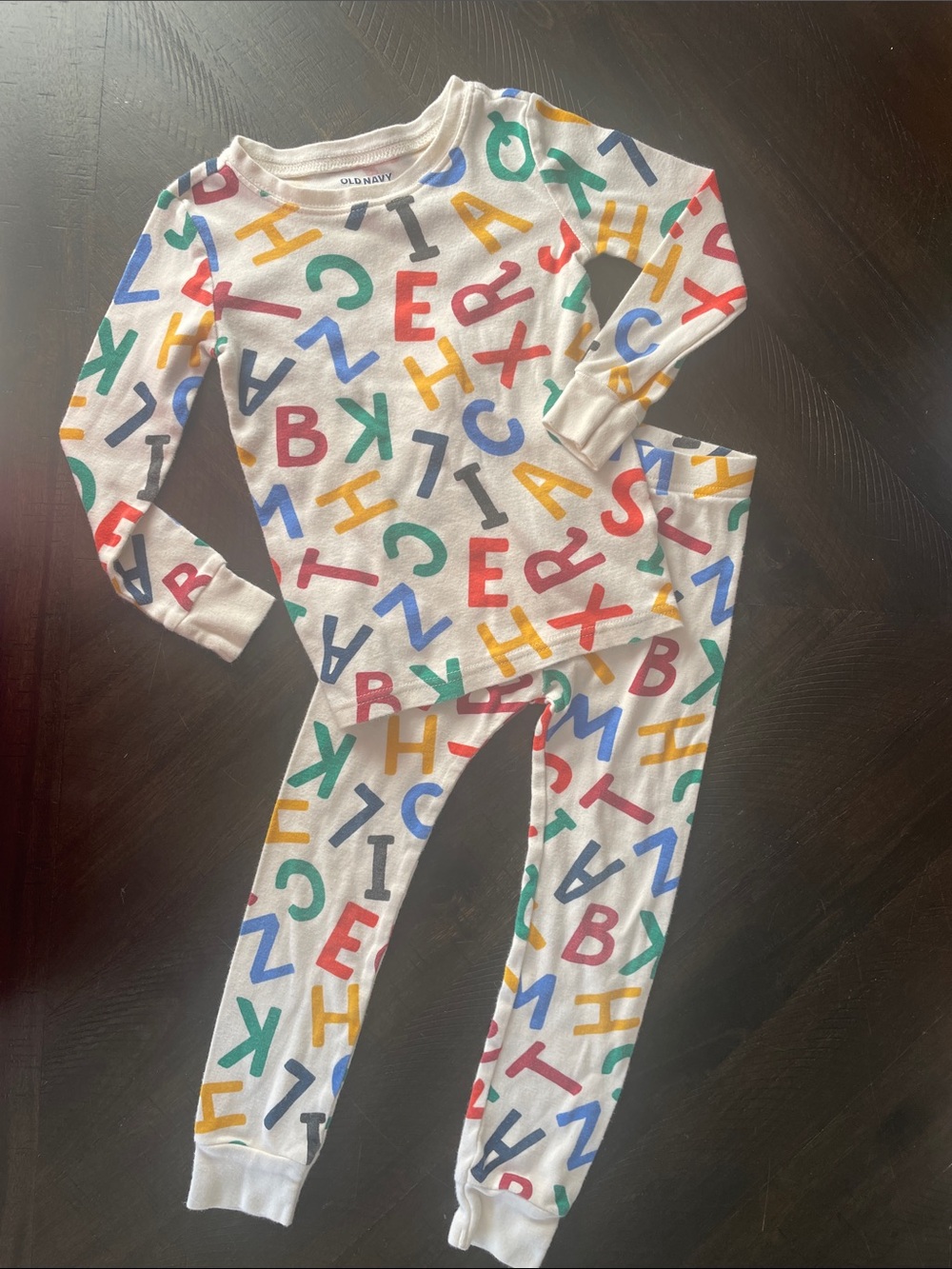 Old Navy White Kids Alphabet Pajama Set with Multi-Color Letters
